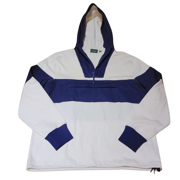 J.CREW Navy / Ivory Hooded Rugby Anorak Sweatshirt Mens S Comfy Pocket Training - Picture 16 of 16